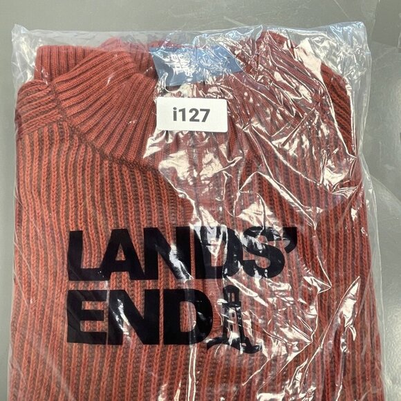 NEW Lands’ End Men’s XL Ribbed Knit Sweater Mock neck Red Rust 100% Cotton - Picture 9 of 9
